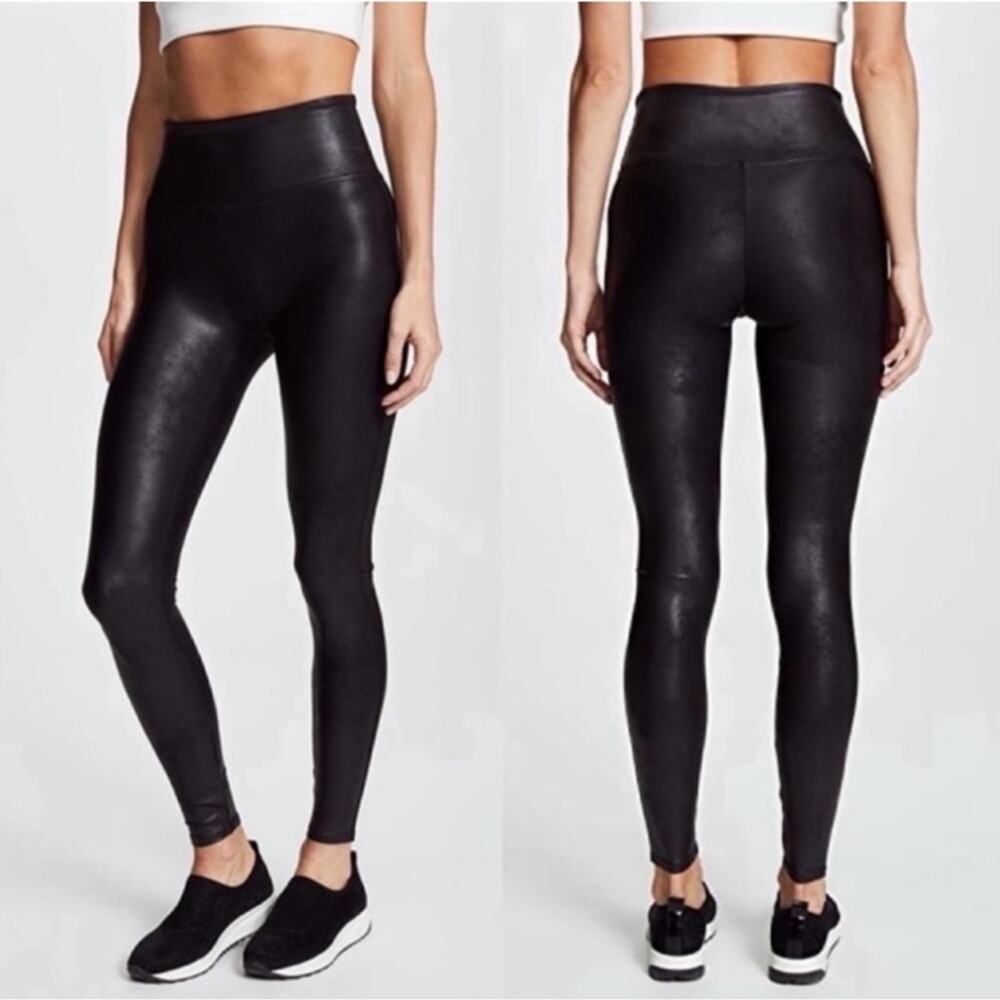 Spanx Black High Rise Faux Leather Leggings Women’s Size Small Petite - Picture 11 of 11